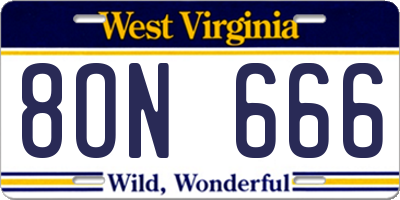 WV license plate 8ON666