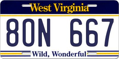WV license plate 8ON667