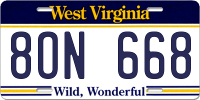 WV license plate 8ON668