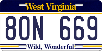 WV license plate 8ON669