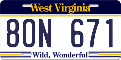 WV license plate 8ON671