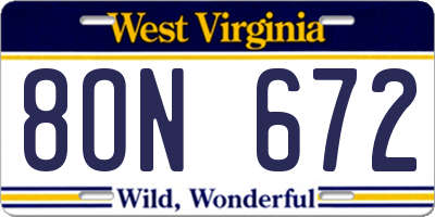 WV license plate 8ON672