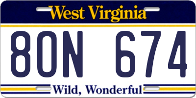 WV license plate 8ON674