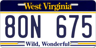 WV license plate 8ON675