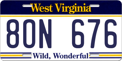 WV license plate 8ON676
