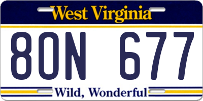 WV license plate 8ON677