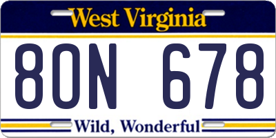 WV license plate 8ON678