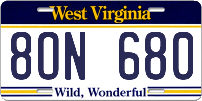 WV license plate 8ON680