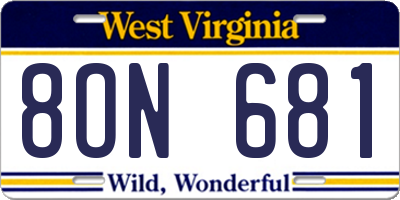 WV license plate 8ON681