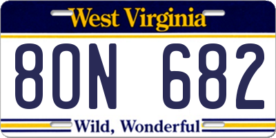 WV license plate 8ON682