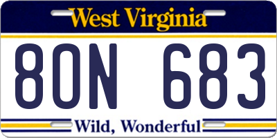 WV license plate 8ON683