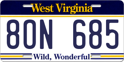 WV license plate 8ON685