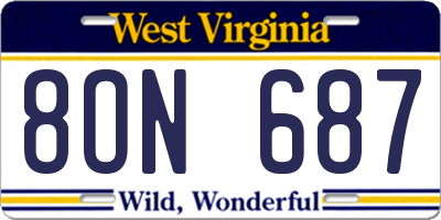 WV license plate 8ON687