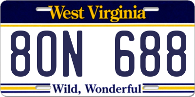 WV license plate 8ON688