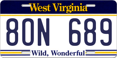 WV license plate 8ON689