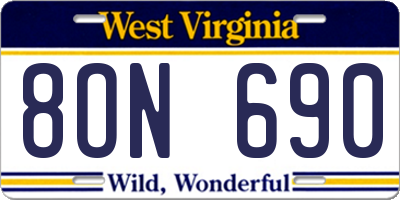 WV license plate 8ON690