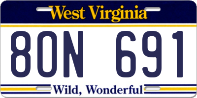 WV license plate 8ON691