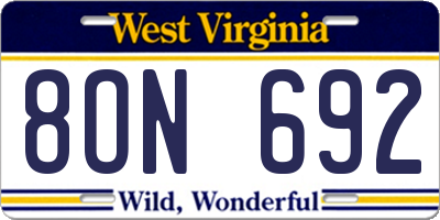 WV license plate 8ON692