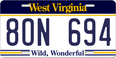 WV license plate 8ON694