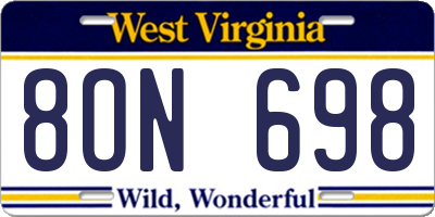 WV license plate 8ON698