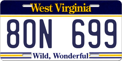WV license plate 8ON699