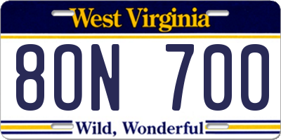 WV license plate 8ON700