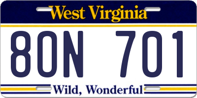 WV license plate 8ON701