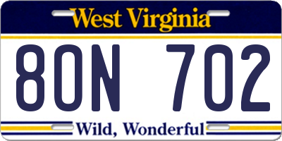 WV license plate 8ON702