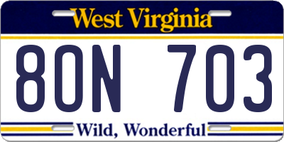 WV license plate 8ON703