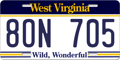 WV license plate 8ON705