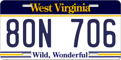 WV license plate 8ON706