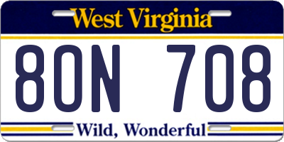 WV license plate 8ON708