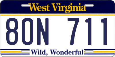 WV license plate 8ON711