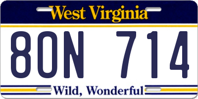 WV license plate 8ON714
