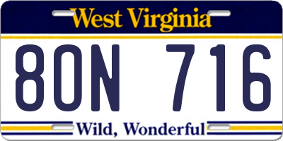 WV license plate 8ON716