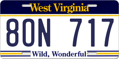 WV license plate 8ON717