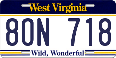 WV license plate 8ON718