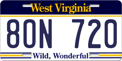 WV license plate 8ON720