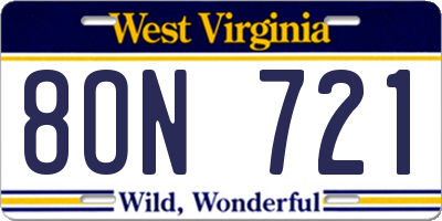 WV license plate 8ON721