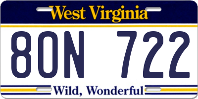 WV license plate 8ON722