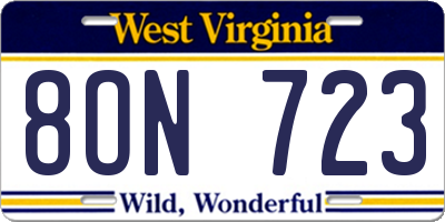 WV license plate 8ON723