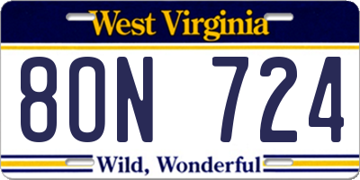 WV license plate 8ON724