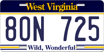 WV license plate 8ON725