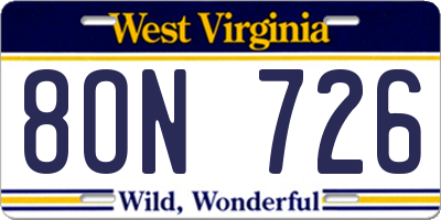 WV license plate 8ON726