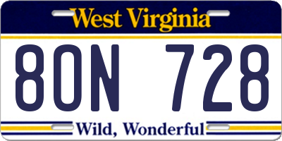WV license plate 8ON728