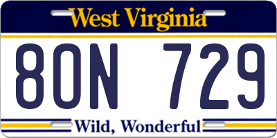 WV license plate 8ON729