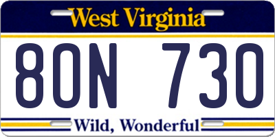 WV license plate 8ON730