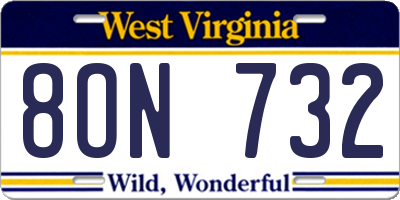 WV license plate 8ON732