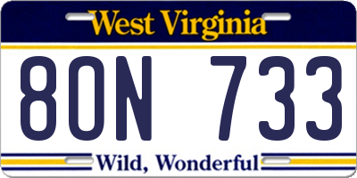 WV license plate 8ON733