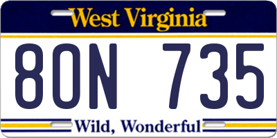 WV license plate 8ON735